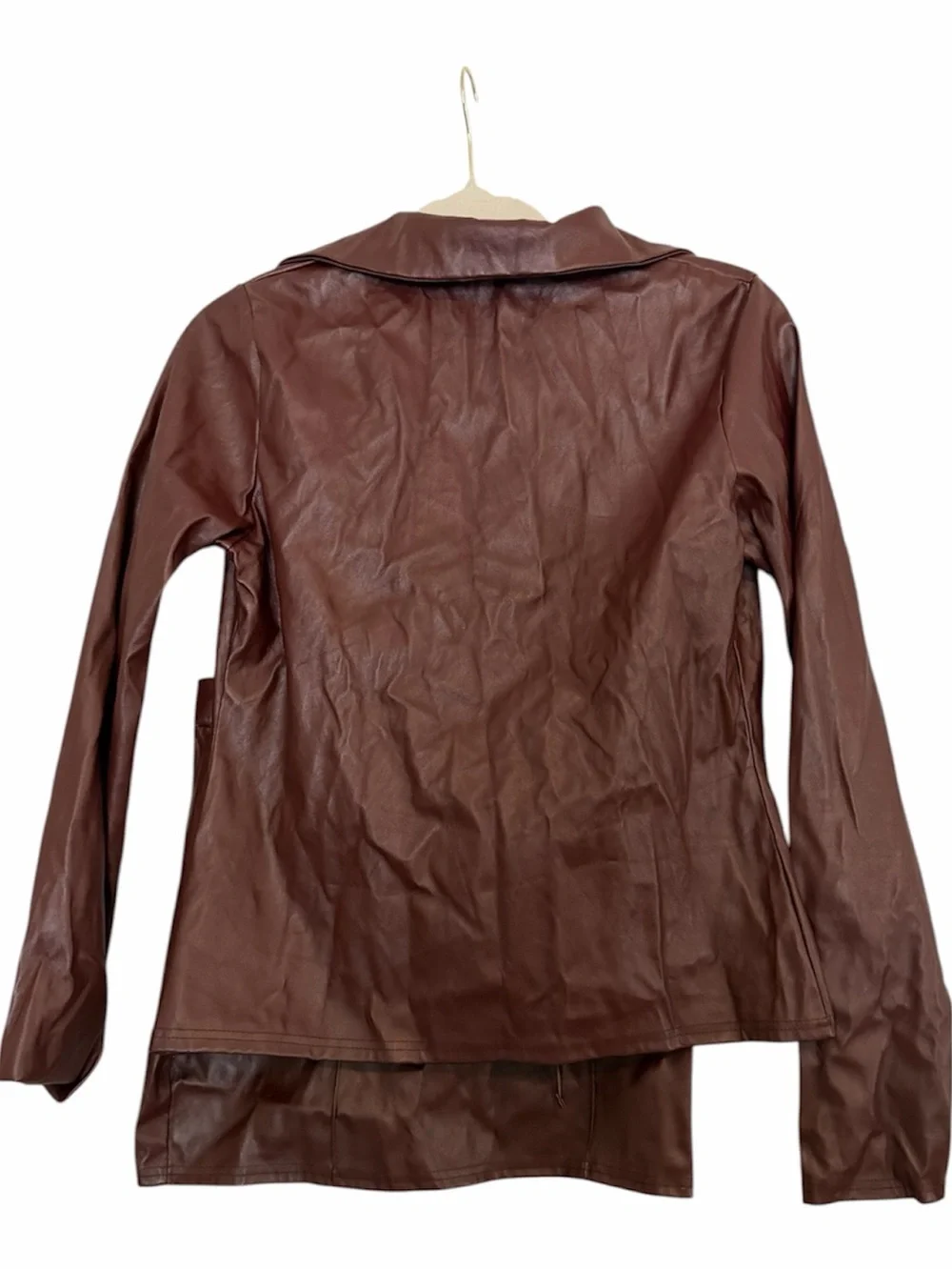 Boohoo Wine Faux Leather Jacket and Skirt Set